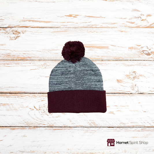 Maroon Gray Cuffed Beanie