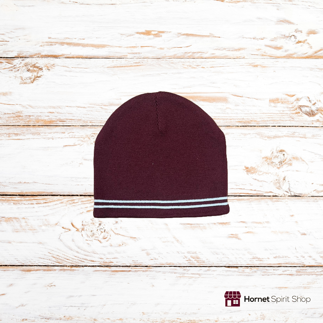 Maroon with 2 White Stripes Beanie